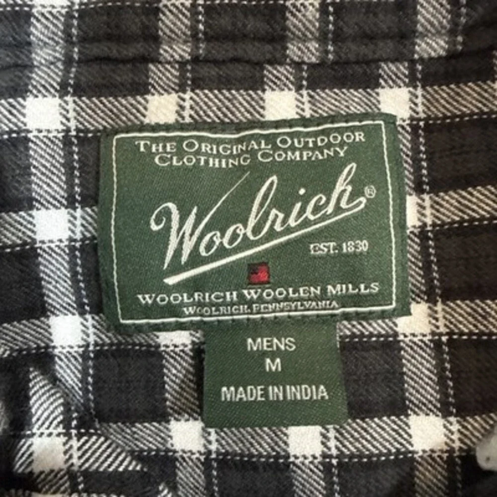 Woolrich‎ Men's Plaid Flannel Button Down Shirt Black/White Size XL Tall EUC